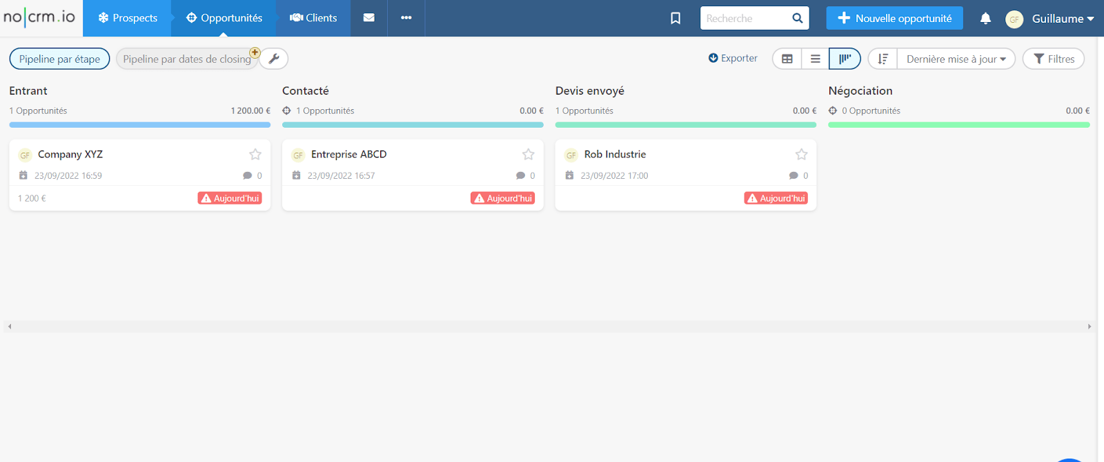 Vue Pipeline par étape